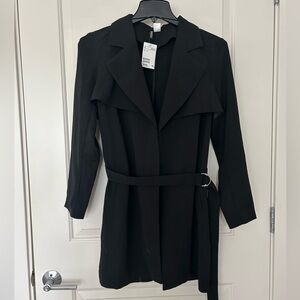 NWT flowy drape black trench